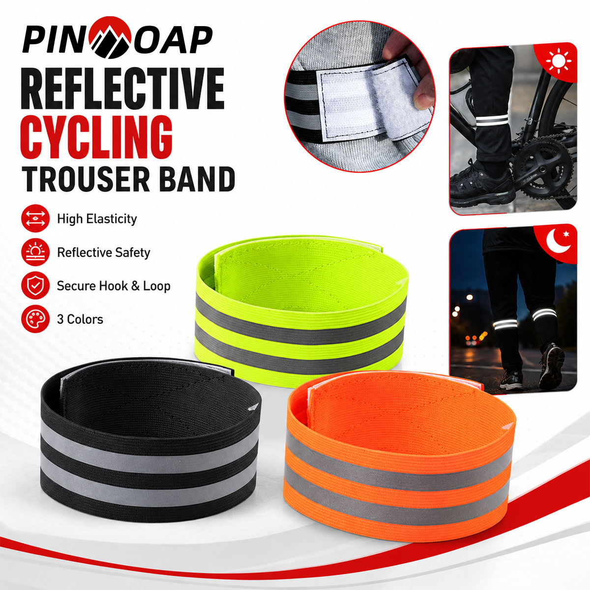 Running Gear Outdoor - PINMOAP 1/2個 自転車用パンツレッグストラップ 反射材付きズボンクリップ アンクルラップ MTB