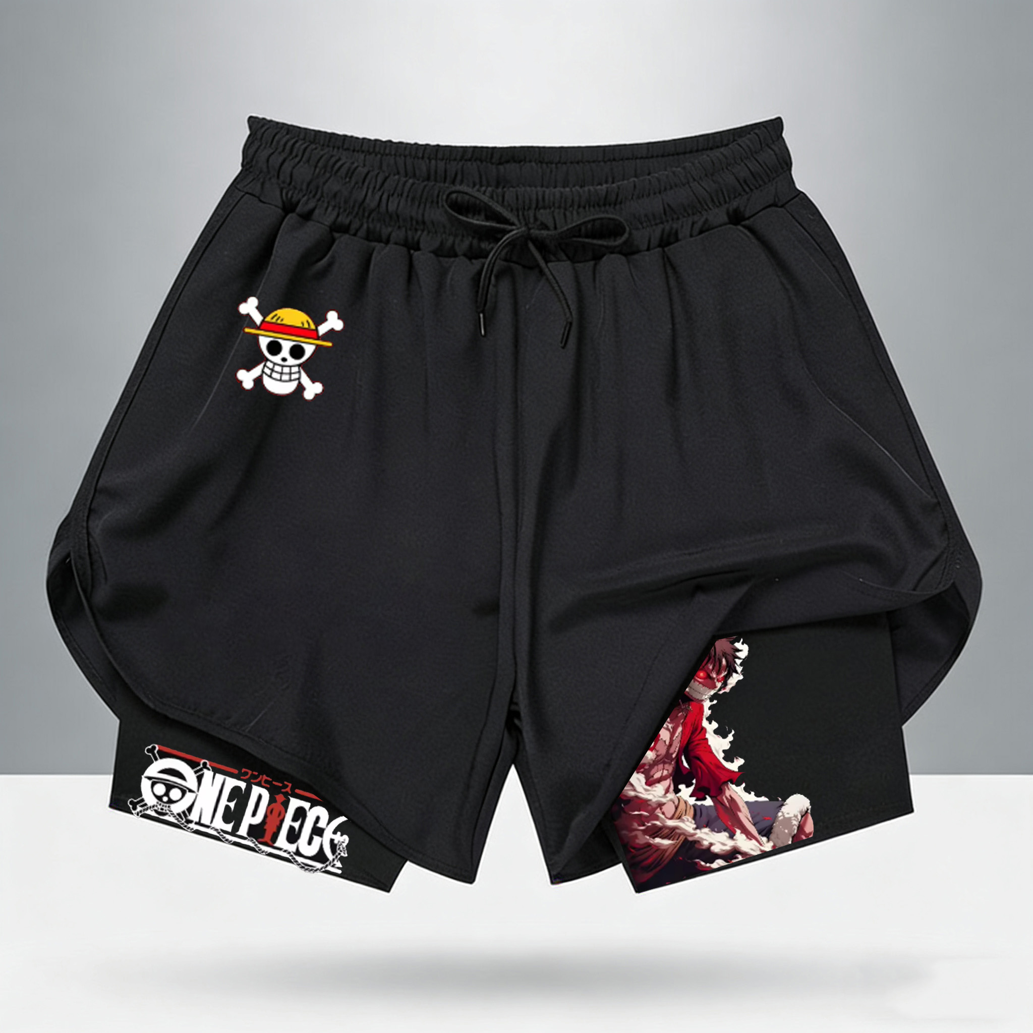 メンズ2in1ランニングショーツ アニメワンピース ルフィ  - Running Gear Japan のレビューと価格